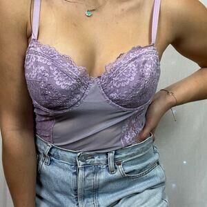 Lavender Lace Corset Fairycore Cami Top  Underwire Bustier Style Sheer Mesh 38B